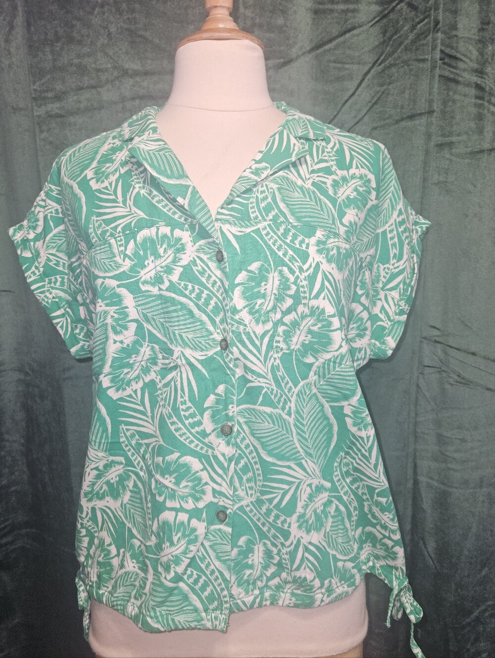 Fat Face Linen Blend Leaf Print Top